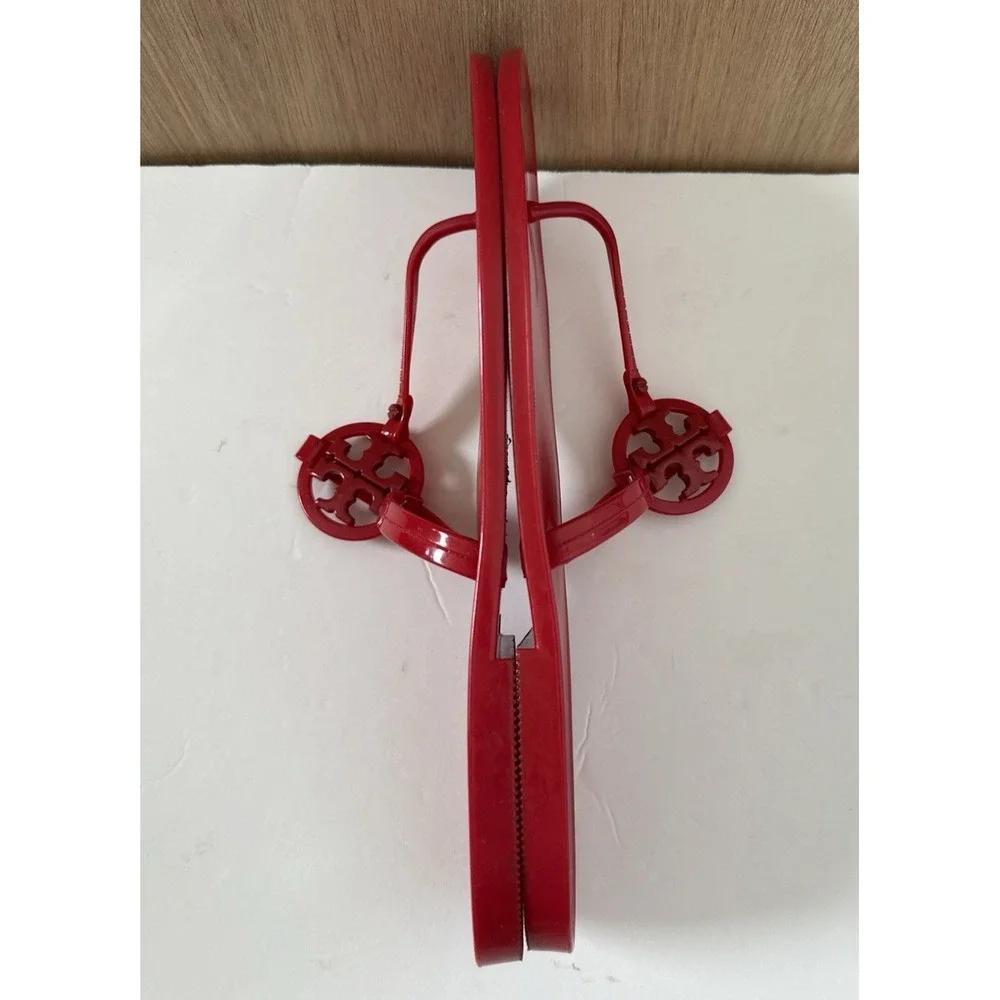 Tory Burch Women's Mini Miller Jelly Thong Sandals Flip Flops Size 11 Red Logo - Picture 3 of 7